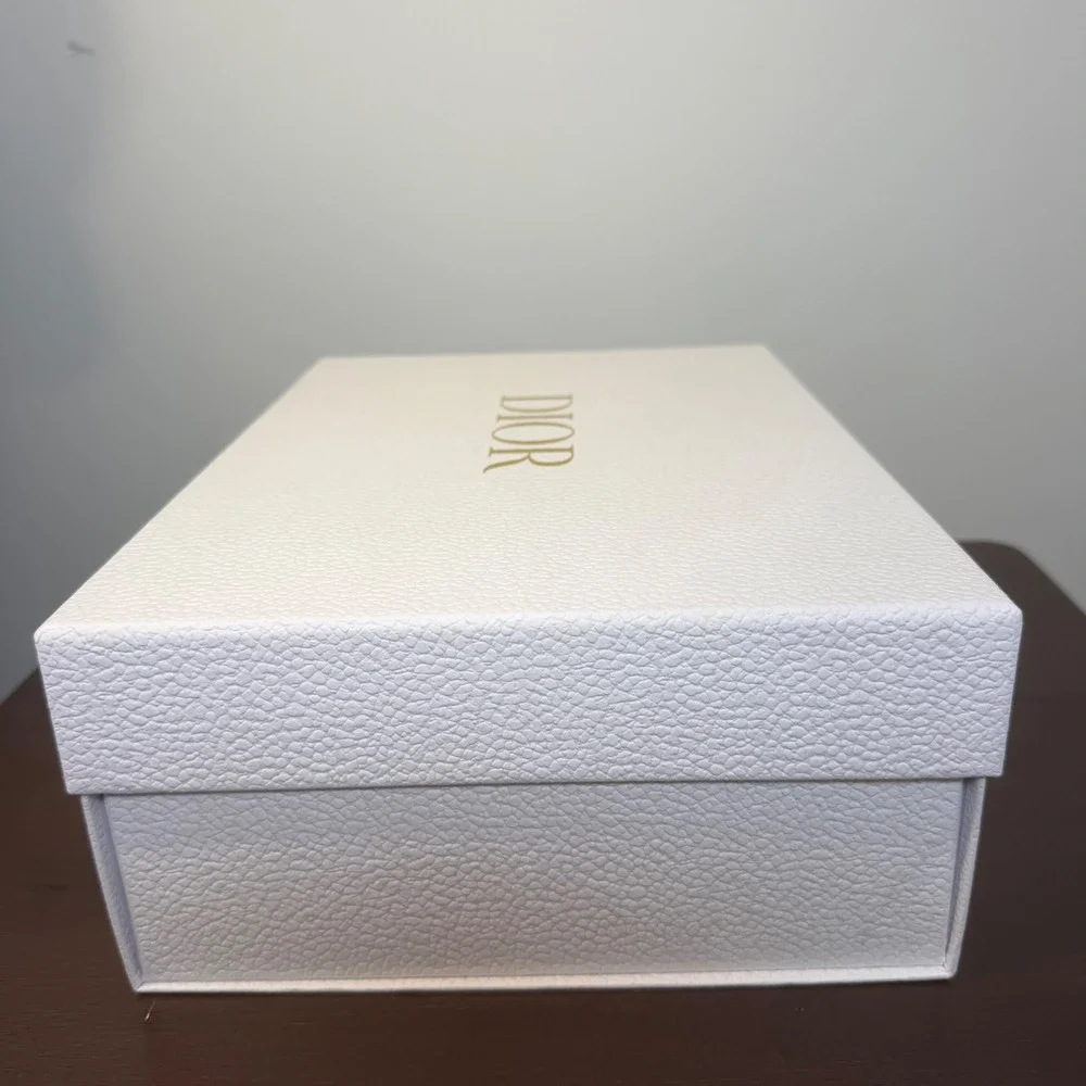 Dior Empty Gift Box 12.5x9x4.5 White Textured Gold Logo Luxury Designer Storage